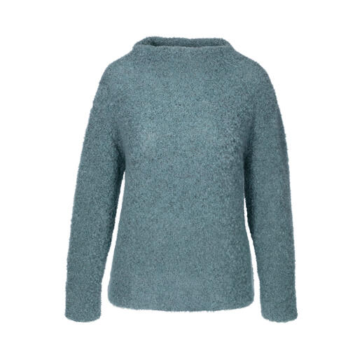 Zijde bouclé trui in blauw met ronde hals