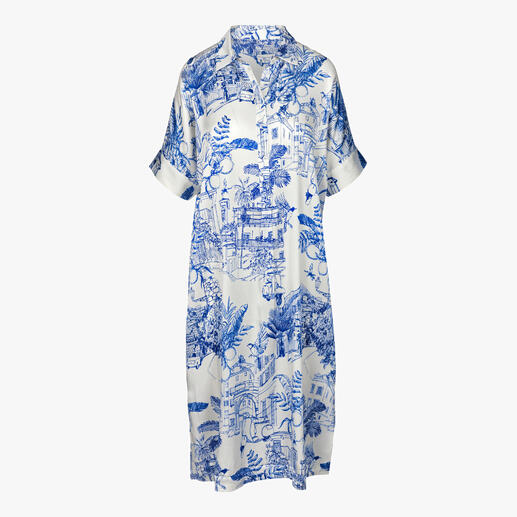 Esisto blousejurk in wit-blauw met bloemmotief op display.