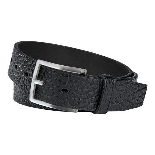 Bizonleren riem in zwart met een smalle, elegante gesp.