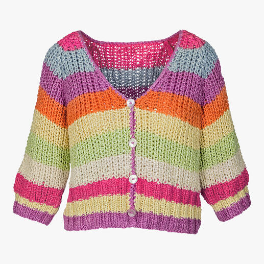 Kleurrijke zijde grofgebreide cardigan met knopen