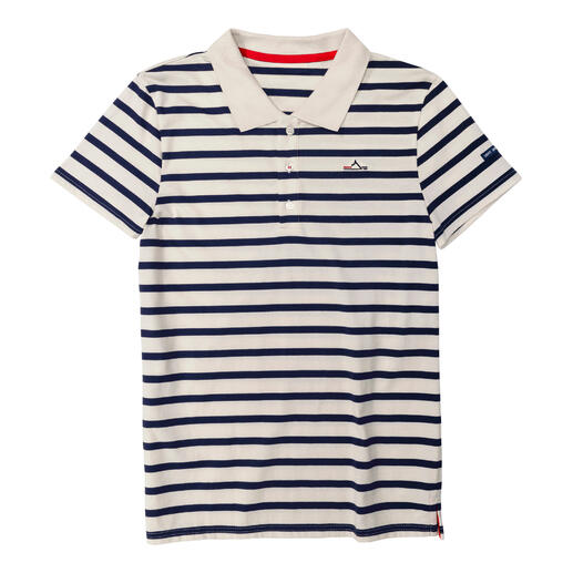 Gestreept Saint James Bretagne poloshirt met kraag, in marineblauw en wit.