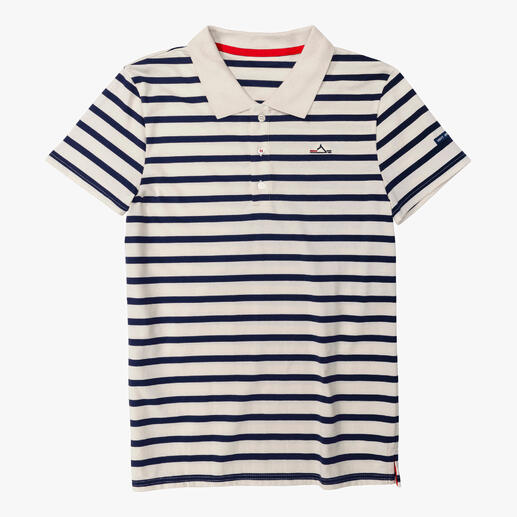 Gestreept Saint James Bretagne poloshirt met kraag, in marineblauw en wit.