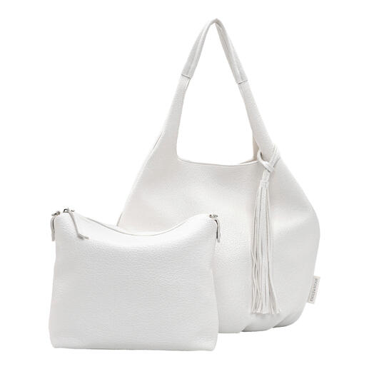 Witte soft-shopper met een extra klein tasje, op een witte achtergrond.