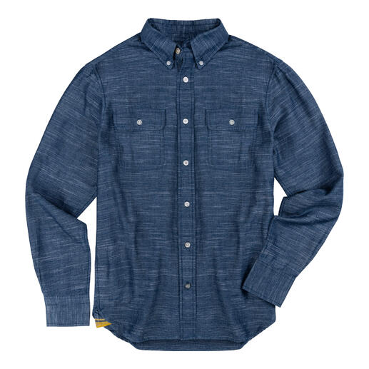 OMTC Indigo-Madras-overhemd Indigo Madras hemd in blauw met knopen en zakken.