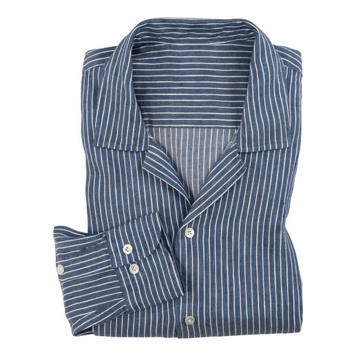 Vouwbaar linnen Tencel overhemd in blauw met strepen