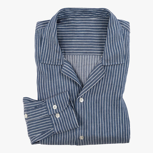 Vouwbaar linnen Tencel overhemd in blauw met strepen
