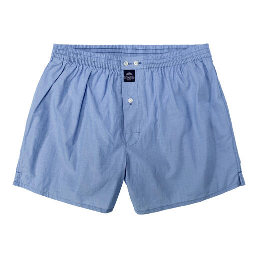 Comfort boxershorts in lichtblauw, maat 48, plat gelegd op een witte achtergrond.