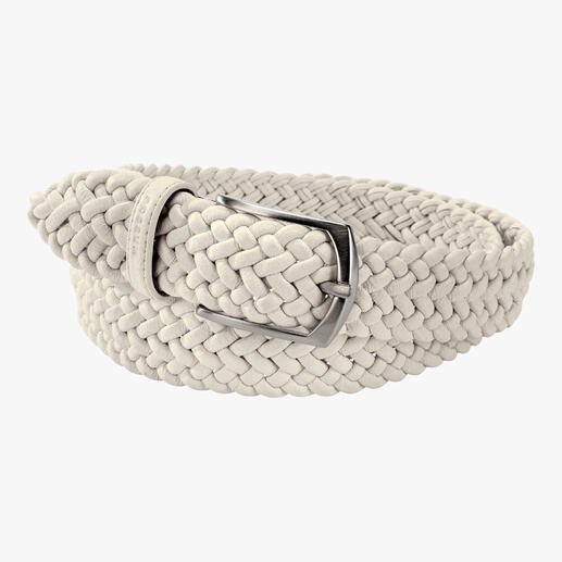 Elastische leren gevlochten riem in wit