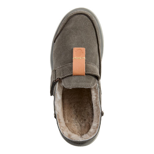 Bovenaanzicht van de grijze/khaki Satorisan clogs.