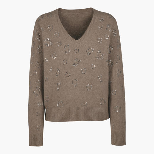 Fluffy trui met V-hals en decoratieve stenen