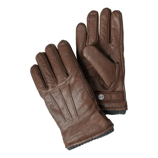 Bruine Primaloft-handschoenen met gestikt ontwerp.