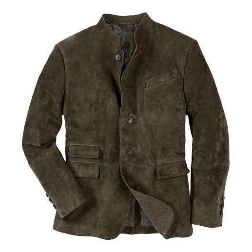 Olijfkleurige fluwelen blazer op een witte achtergrond