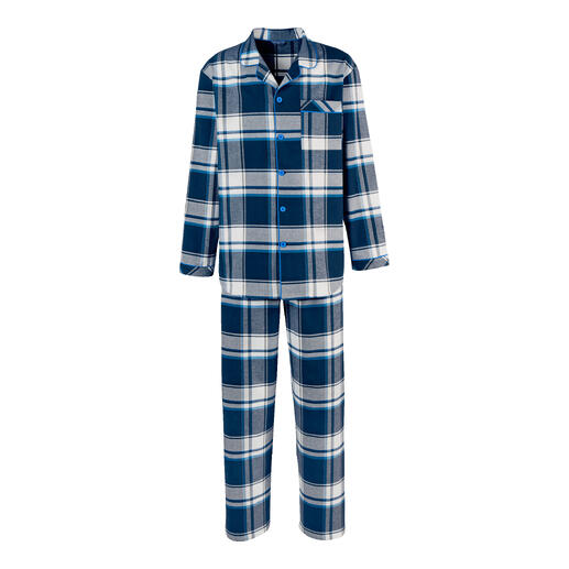 Gestreepte flanellen pyjama voor heren in blauw-wit.