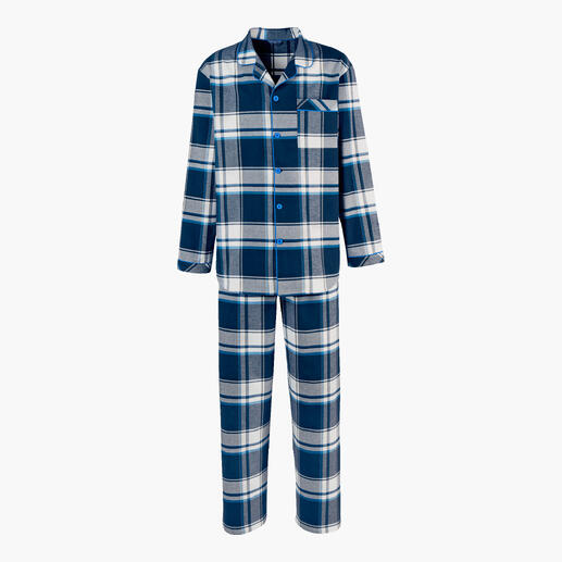 Gestreepte flanellen pyjama voor heren in blauw-wit.