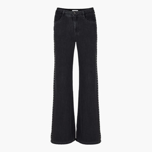 Zwarte wide-leg jeans met studs van Bella Dahl, vooraanzicht