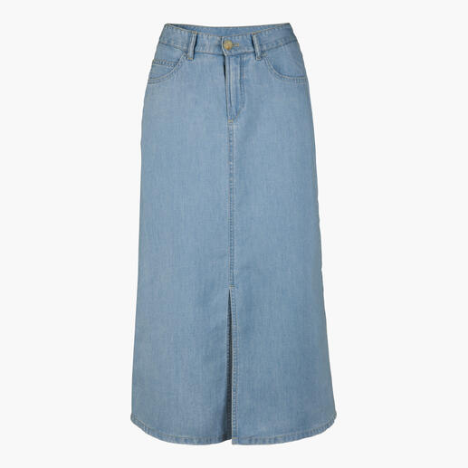Luchtige 5-pocket jeansrok van Gardeur in lichtblauw met een split aan de voorkant.