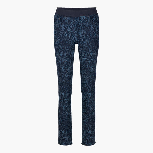 Ornament-Jeggings van Raphaela in donkerblauw, met bloemenpatroon.