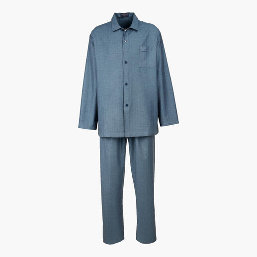 Complete flanellen pyjama in blau met visgraatmotief.