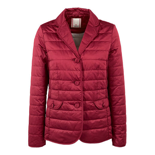Rode gewatteerde blazer met drie knopen en gestructureerd oppervlak.