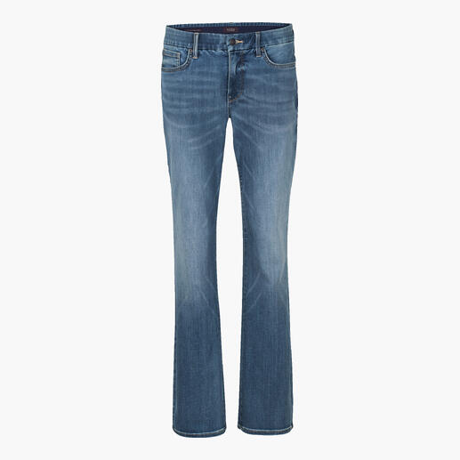 Blauwe jeans met rechte pasvorm en lichte wassing.