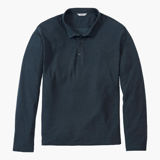 Marineblau Pique lange mouw polo met knopen.