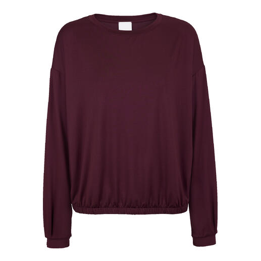 Donkerrood Mey loungewear shirt met elastische taille en lange mouwen.