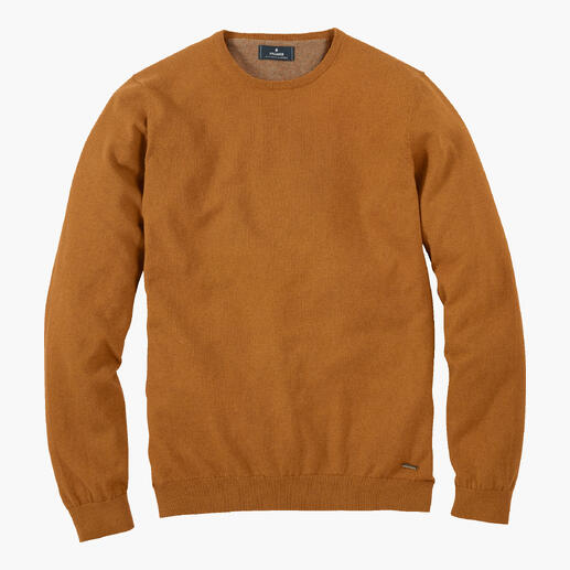 Kurkuma kleurige fijne brei longsleeve met ronde hals, maat 46