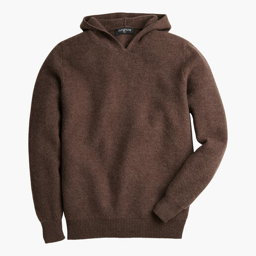 Bruine Pique-hoodie met capuchon en lange mouwen