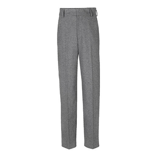 Grijze gemêleerde winterwollen broek staand voor een witte achtergrond