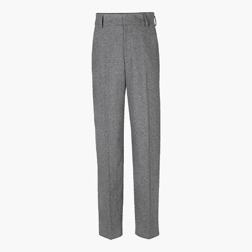 Grijze gemêleerde winterwollen broek staand voor een witte achtergrond