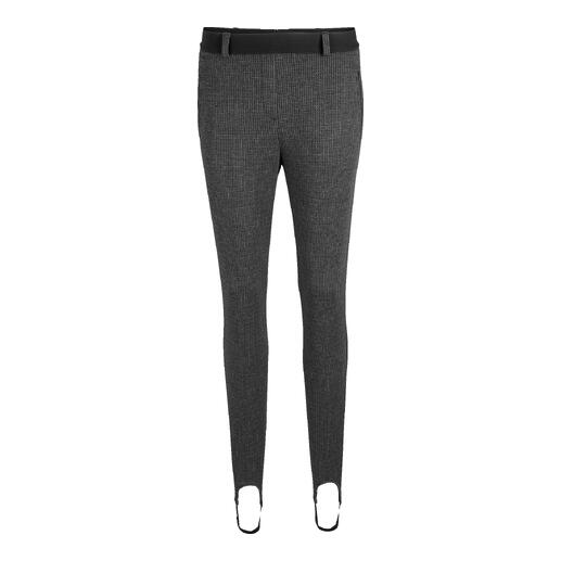 Zwart-witte gestippelde winter steghose met slanke snit.