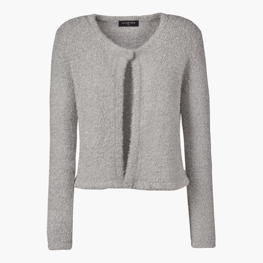 Junghans 1954 metallic-bolero Glamour was nog nooit zo comfortabel: de bolero van teddystof met een verfijnde metallic glans. Grijze metallic bolero van zacht materiaal