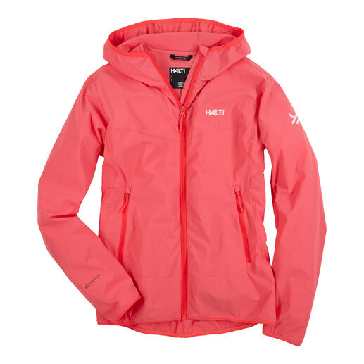 Ultralight-D-softshelljack in fuchsia aan een hanger.