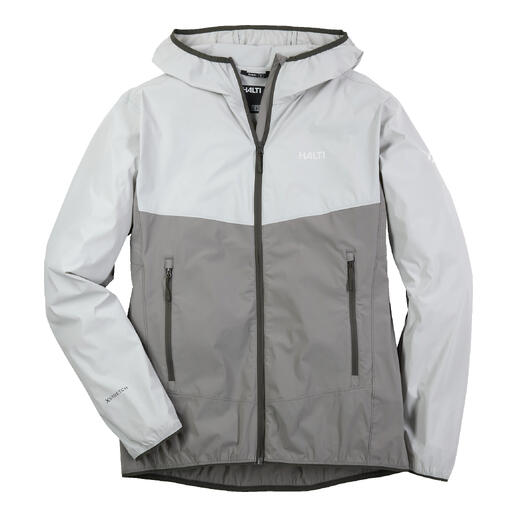 Ultralight-H-softshelljack in grijs aan een hanger.
