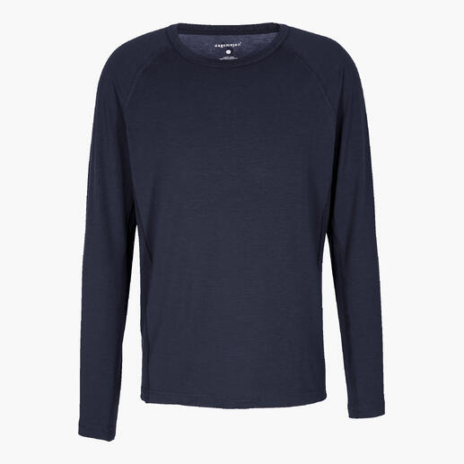 Donker pyjama-shirt voor mannen, frontaal afgebeeld.