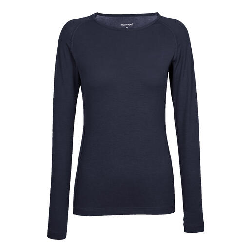 Donker pyjama-shirt voor dames, frontaal afgebeeld.