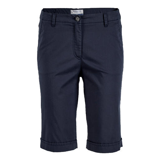 Navy bermuda shorts voor dames met omgeslagen zoom