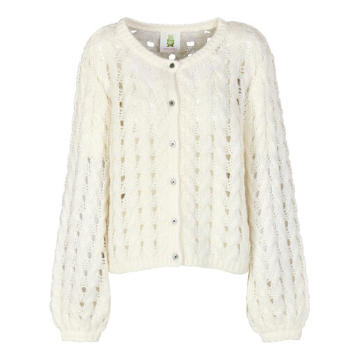 Tencel alpaca cardigan in offwhite, gebreid ontwerp met knopen aan de voorkant.