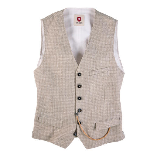 Lichtbeige panama vest met knopen en een zak.