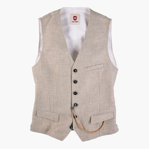 Lichtbeige panama vest met knopen en een zak.