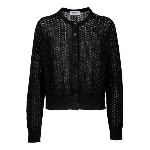 Zwarte ajour cardigan met knopen, maat 36