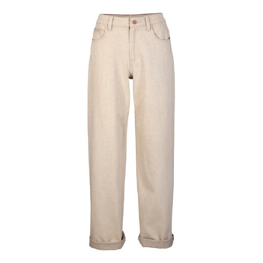 Linnen zomerbroek in beige met een losse pasvorm.