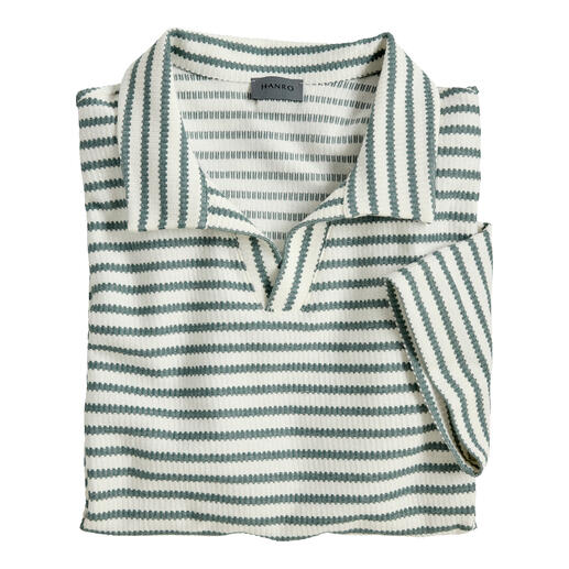 Hanro Jacquard-poloshirt in groen-witte gestreepte uitstraling