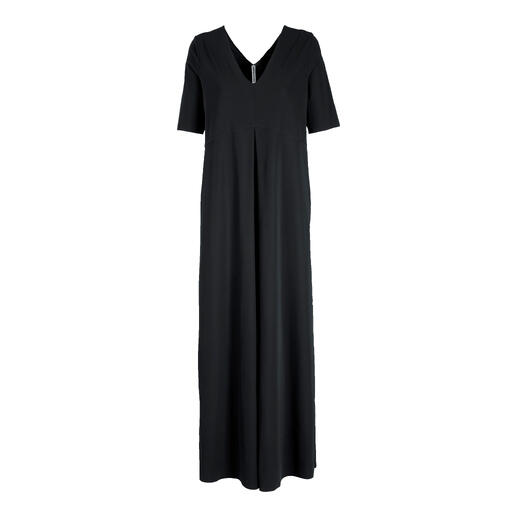 Zwart jersey jumpsuit met korte mouwen en lange snit