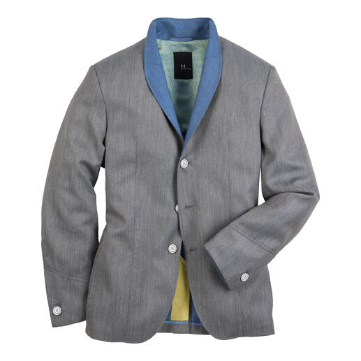 Olijfkleurige doubleface blazer in maat 48 met afneembare details.