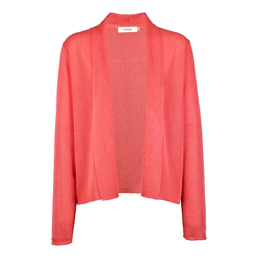 Roze Tencel rib cardigan met open snit en lange mouwen