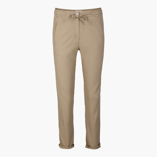 Beige joggingsbroek van panamastof met elastische taille.