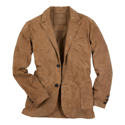 Wasbaar leren blazer in taupe, vooraanzicht