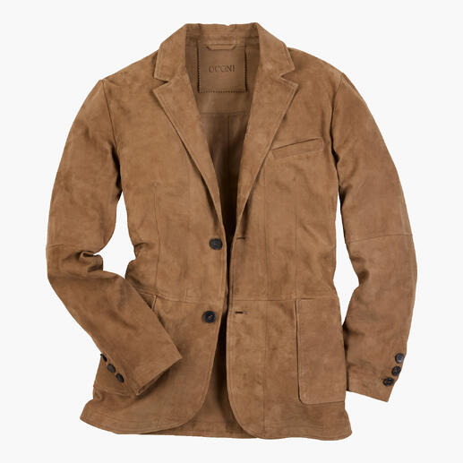 Wasbaar leren blazer in taupe, vooraanzicht