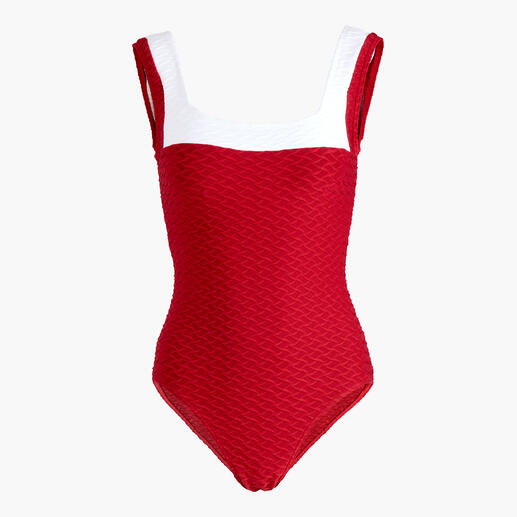 Rood badpak met gestructureerde bovenkant, maat 36.